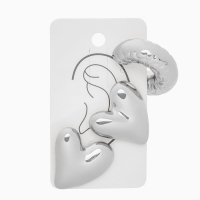 Набор серьги и каффы 3 шт. &laquo;Сердечко&raquo; бублик, цвет серебро