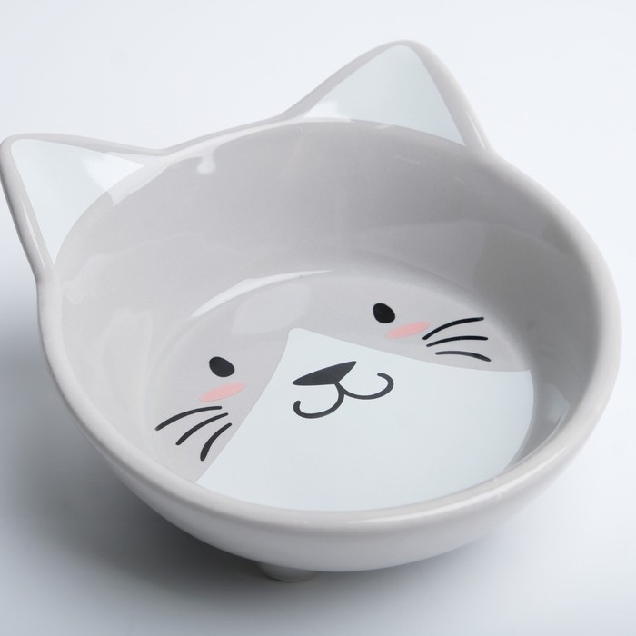Миска керамическая "Голова кота" 150 мл  14 x 12,5 x 6,5 cм, серая