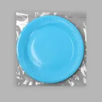 Тарелка одноразовая бумажная однотонная, голубая, 18 см