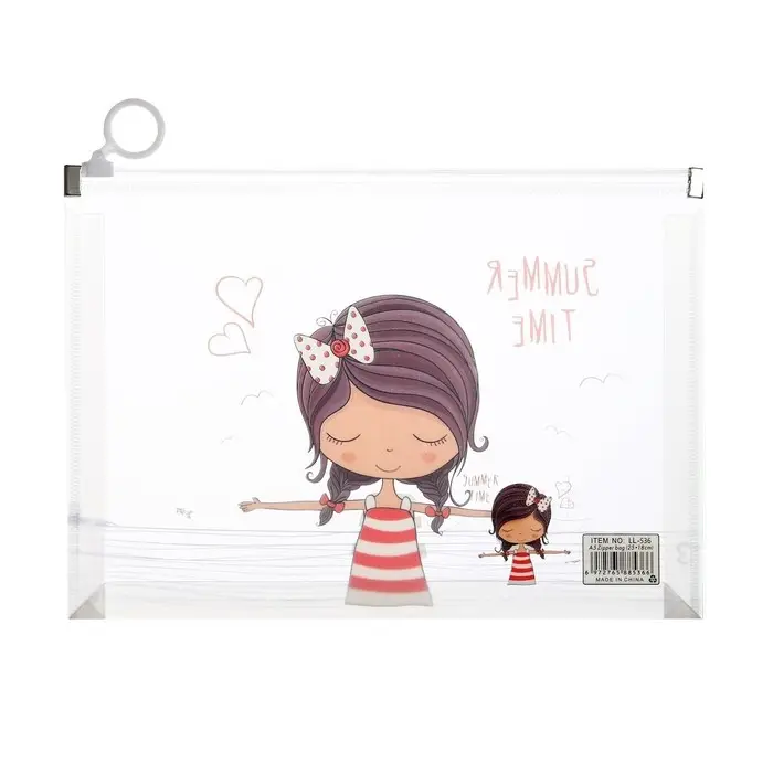 Папка-конверт на молнии формат А5, 180мкр, с рисунком "Маленькая девочка", МИКС