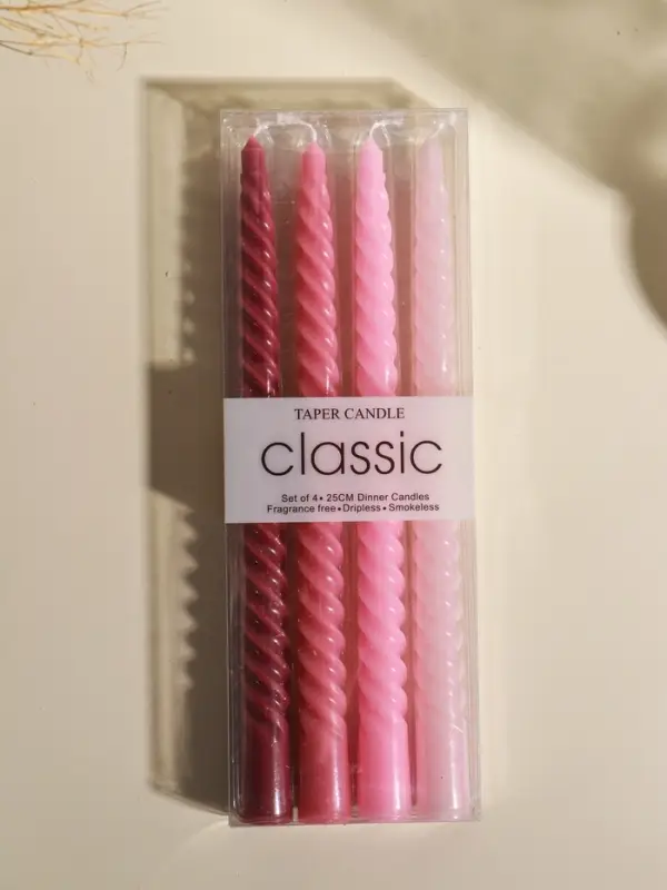 Набор свечей витых, 2х25 см, 4 шт, палитра розового 25,5х8,8х2,4 см