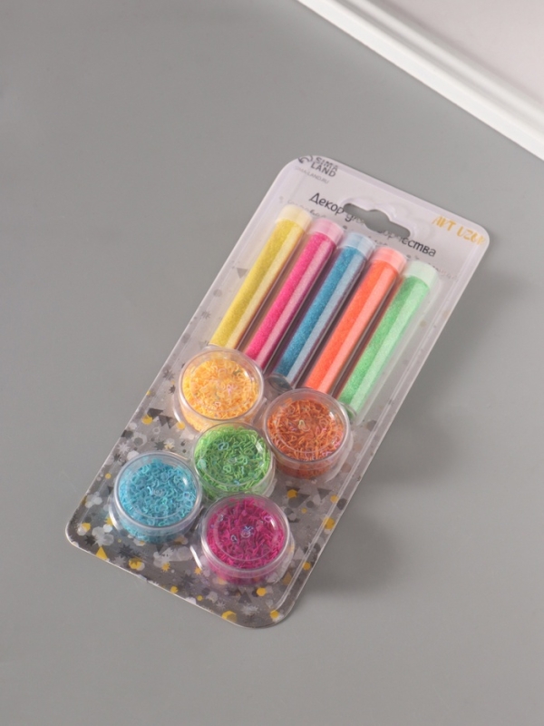 Глиттер "Пудра и сердца с отверстием" неон набор 5х6 гр и 5х5 гр 21,4х9,3 см