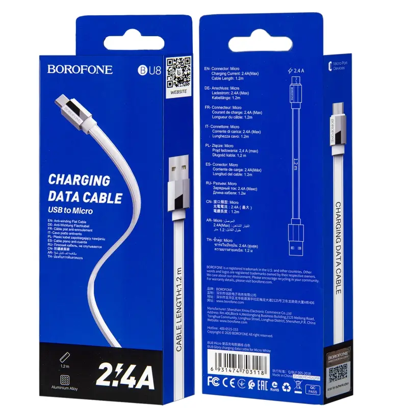 Кабель BU8 USB Micro USB 1M Borofone белый