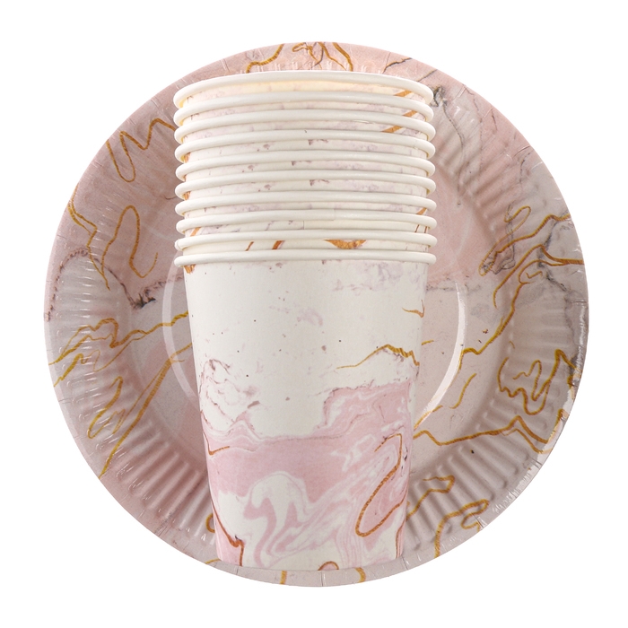 Набор бумажной посуды одноразовый &laquo;Мрамор&raquo;: 10 стаканов, 10 тарелок
