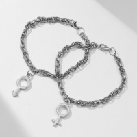 Браслеты &laquo;Неразлучники&raquo; он и она, цвет чернёное серебро, L=17 см