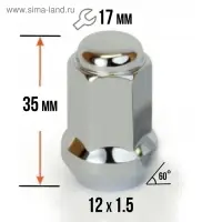 Гайка колесная под ключ 17 мм, 12&times;1.5 мм, конус, закрытая, хром, фасовка 20 шт