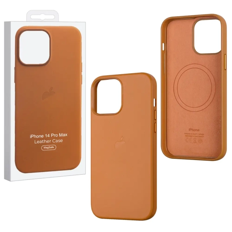 Чехол iPh 14 Pro Max Leather Case 100% ORG Golden Brown
