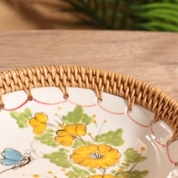 Тарелка керамическая с ротангом 22х22х4,7 см, МИКС