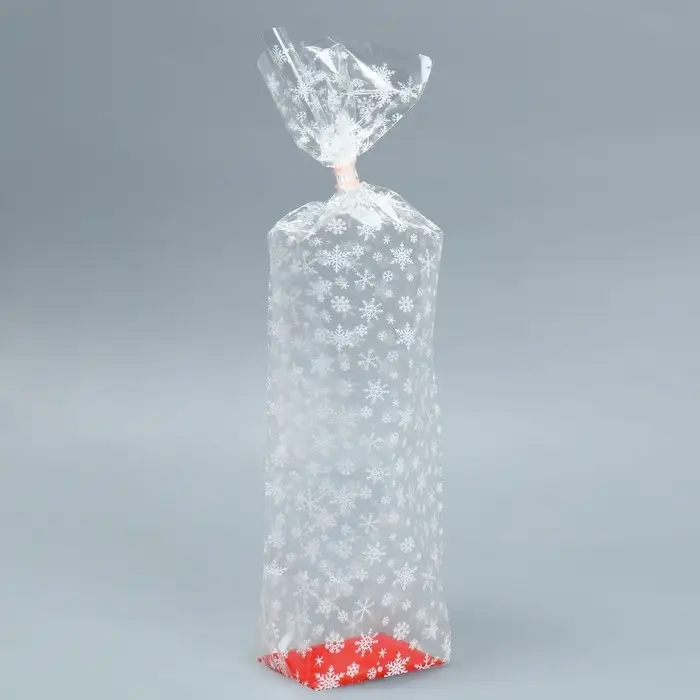 Пакет подарочный новогодний с жёстким дном &laquo;Снежинки&raquo;, 6 х 8 х 30 см