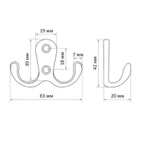 Крючок мебельный ТУНДРА TKd=006, двухрожковый, золото