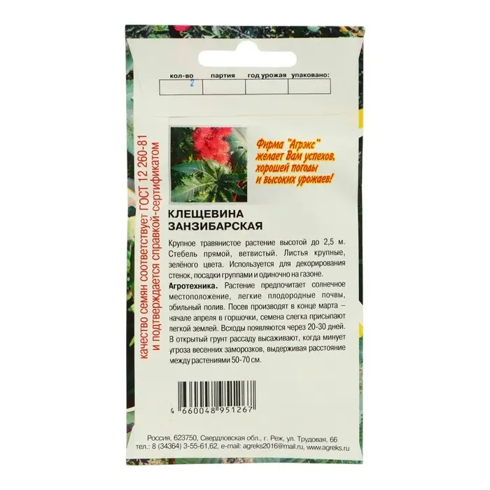 Семена Цветов Клещевина Занзибарская , 2 шт