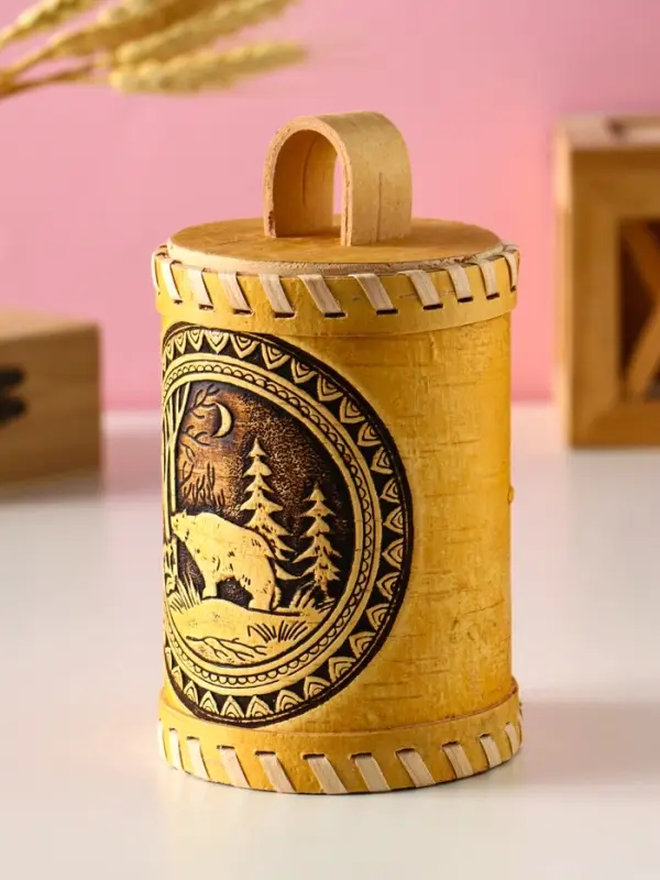 Туес "Лесной" (Медведь), D8,5 смхH(с хватком)14,5 см, береста