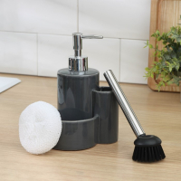 Дозатор для моющего средства Доляна &laquo;Милитари&raquo;, 370 мл, с губкой и щёткой, цвет серый