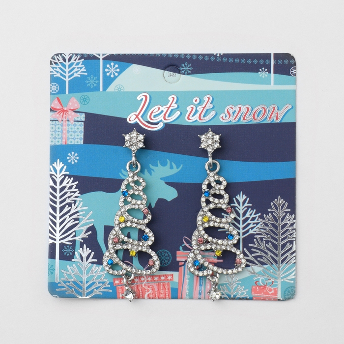 Новый год! Серьги &laquo;Новогодние&raquo; спираль- ёлочка, цветные в серебре