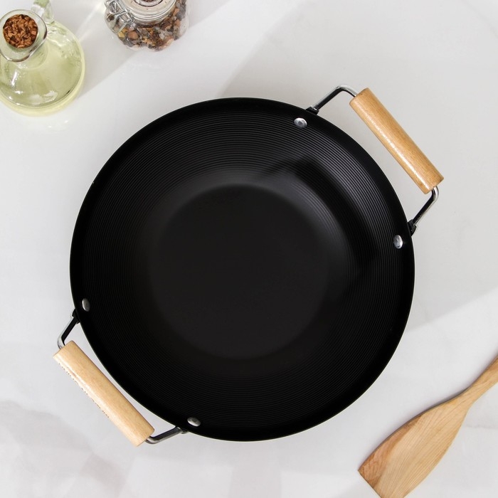 Сковорода-WOK Доляна &laquo;Жаклин&raquo;, d=24,5 см, деревянные ручки, цвет чёрный
