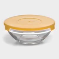 Набор стеклянных салатников Доляна &laquo;Классика&raquo; с крышками, 5 предметов: 900 мл (17&times;7,6 см), 500 мл (16&times;6 см), 350 мл (12,5&times;5,4 см), 200 мл (10,5&times;4,5 см), 130 мл (9&times;3,7 см), цвет жёлтый