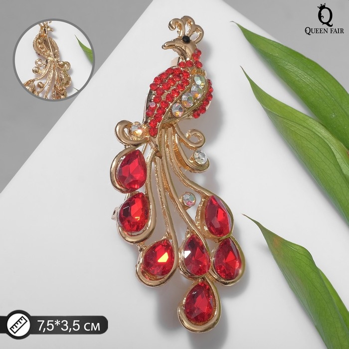Брошь &laquo;Жар-птица&raquo; волшебная, цвет красный в золоте