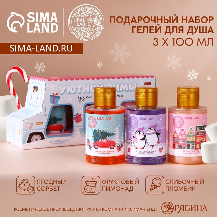 Подарочный набор косметики &laquo;Уютной зимы&raquo;, гель для душа, 3 х 100 мл, Новый Год