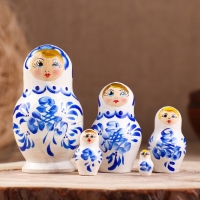Матрёшка &laquo;Гжель&raquo;, белое платье, 5 кукольная, 10 см