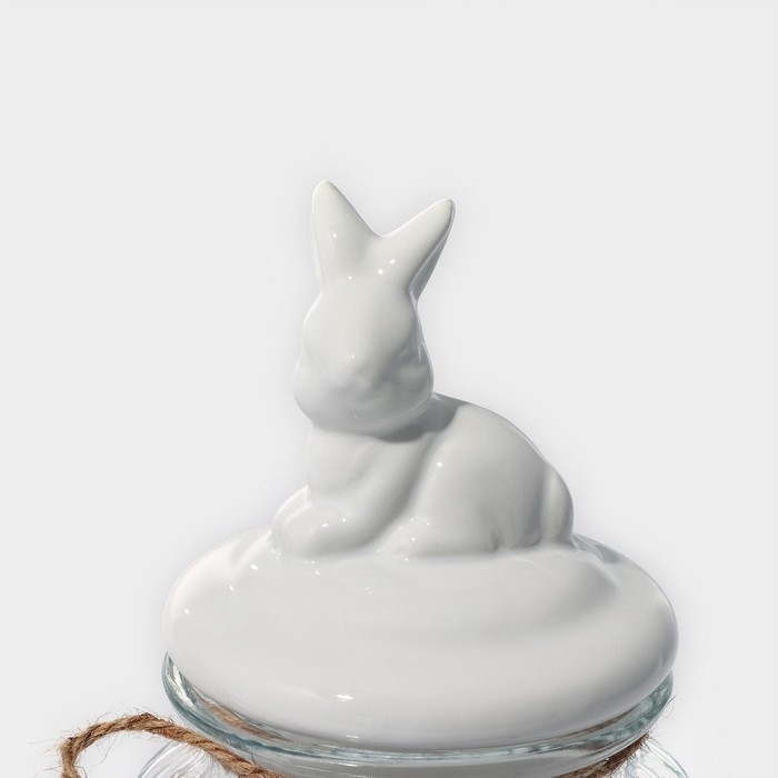 Банка стеклянная для сыпучих продуктов с керамической крышкой Доляна &laquo;Зайка&raquo;, 600 мл