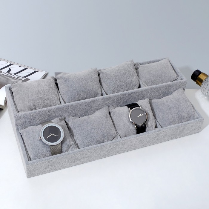 Подставка для часов, браслетов Queen fair, флок, 8 мест, 33&times;16&times;3,5 см, цвет серый