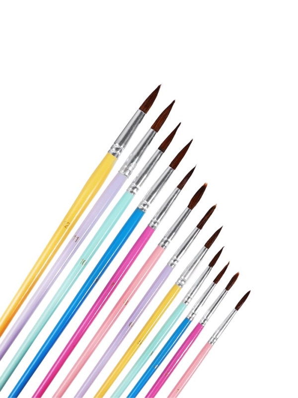 Набор кистей пони круглые 12 штук с цветными ручками пастель(№1,2,3,4,5,6,7,8,9,10,11,12)