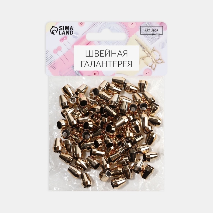 Наконечник для шнура, d = 4 мм, 13 &times; 10 мм, 100 шт, цвет золотой