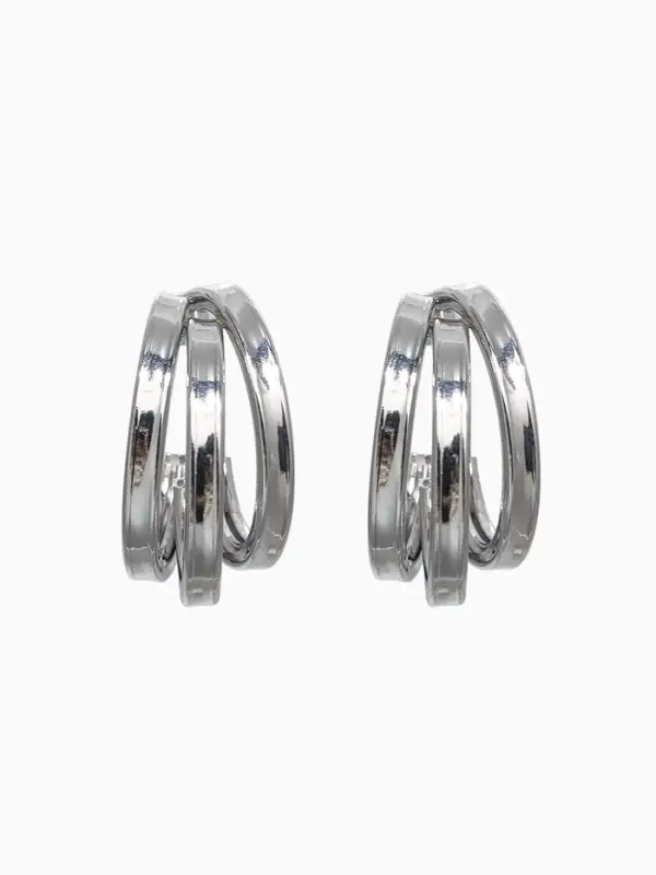 Серьги металл "Тринити" широкие, тренд, цвет серебро