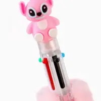 Ручка многоцветная 6 цветов пушистая Стич , розовая