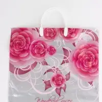 Пакет "Роза на серебре, полиэтиленовый, пластиковая ручка 37х35 см 90 мкм