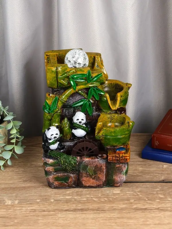 Фонтан "Панды на мельнице" 25х15х16 см (с подсветкой)