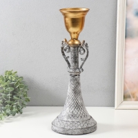 Подсвечник металл на 1 свечу "Лучиано" серый с золотом 16х16х42 см