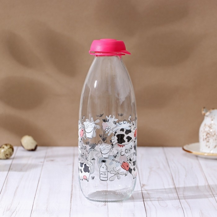 Бутылка для молока стеклянная Herevin &laquo;Бурёнка&raquo;, 1 л, 8,5&times;24,5 см