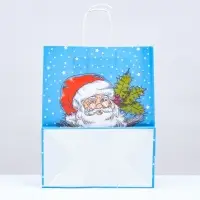 Пакет бумажный подарочный новогодний крафт &laquo;Дедушка мороз&raquo; 22&times;12&times;27 см