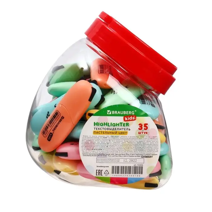 Маркер текстовыделитель мини 1-5мм BRAUBERG KIDS "CUTE CATS PASTEL", микс, в пласт банке