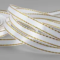 Лента атласная, с золотым люрексом, 6 мм, 23&plusmn;1 м, белая №001