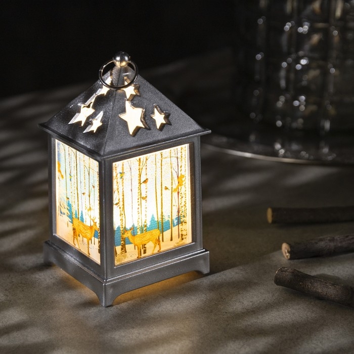 Светодиодная фигура &laquo;Фонарь с оленем&raquo; 6 &times; 13 &times; 6 см, пластик, батарейки AG13х3 (в комплекте), свечение тёплое белое