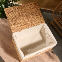 Корзинка прямоугольная с крышкой и тканевым подкладом, 44х30х20 см, водный гиацинт