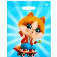 Пакет "Кот на спорте", полиэтиленовый с вырубной ручкой, л 40х31 см, 60 мкм