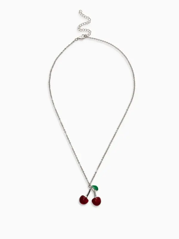 Кулон на цепочке "Черешня", цвет бордово-зелёный в серебре 40+удл