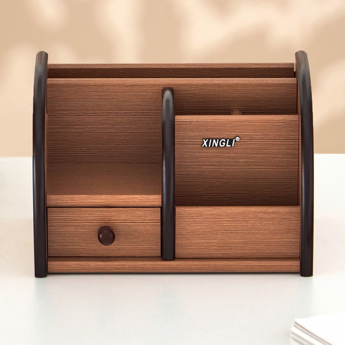 Органайзер 5 секций, 1 выдвижной ящик, серия Ясень шимо темный с кантом темным, 14*21см