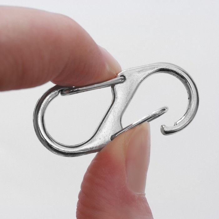 Карабин металлический, двойной, 40 &times; 18 мм, 5 шт, цвет серебряный