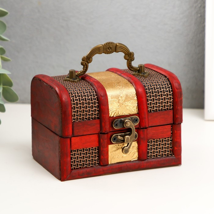 Шкатулка дерево сундучок "Золотая сеть и штукатурка" 8,5х12х8,5 см