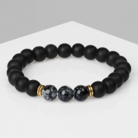 Браслет унисекс &laquo;Бастион&raquo; под серо-белый пирит, цвет чёрный, шар №8, d=7 см