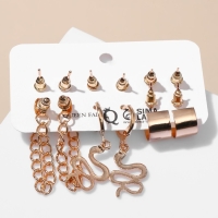 Новый год! Символ года 2025! Серьги набор 6 пар &laquo;Тренд&raquo; змеи, цвет золото