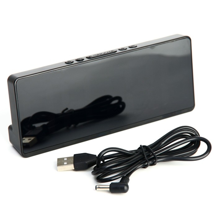 Часы настольные электронные: будильник, термометр, календарь, USB, 15х6.3 см, зеленые цифры