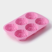 Форма для выпечки Доляна &laquo;Роза&raquo;, силикон, 25,5&times;17,5 см, 6 ячеек, цвет розовый