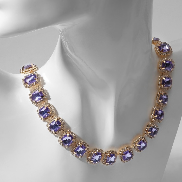 Колье &laquo;Драгоценность&raquo; квадраты в стразах, цвет бело-сиреневый в золоте, 32 см