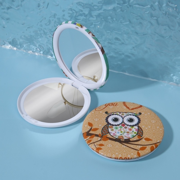 Зеркало складное &laquo;Совы&raquo;, d = 7,5 см, рисунок МИКС