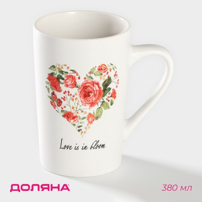 Кружка фарфоровая Доляна &laquo;Цветение любви&raquo;, 380 мл, цвет белый